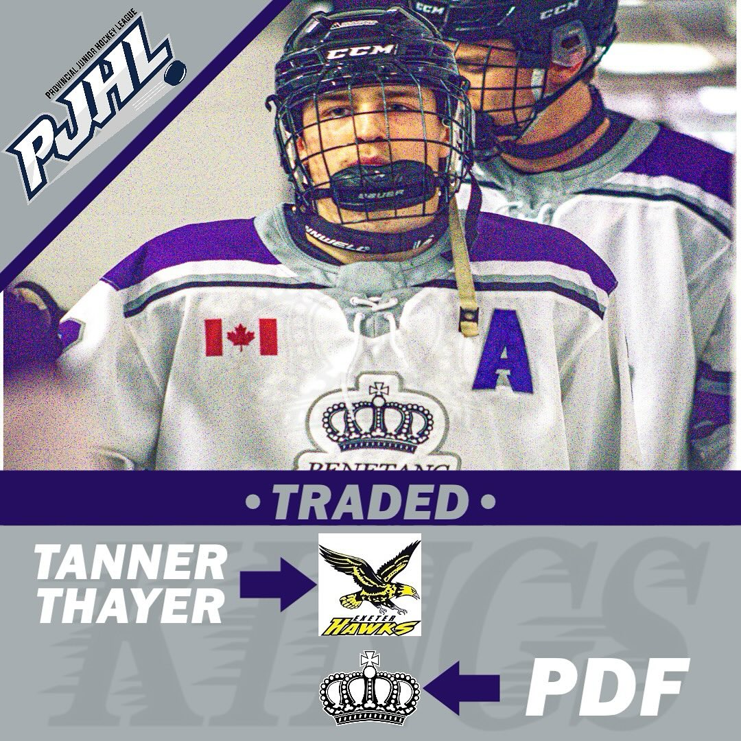 🚨Trade Alert🚨
The Kings would like to announce that we have completed a deal with the @exeterhawks sending forward Tanner Thayer south for a PDF.
This trade was not taken lightly, as Tanner has meant a lot to our organization over the past two seasons. In year one, Tanner was named as our team’s representative in the annual Prospects Game; was our club’s Rookie-of-the-Year as a sixteen year-old; and was an AP for the Elliot Lake Vikings of the NOJHL. Last season, Tanner was part of our leadership group, as well as being the team’s top scorer and co-MVP.
For next year, Tanner has made the decision to complete his post-secondary education in southern Ontario - a decision the Kings organization fully supports! This deal was made to support Tanner in his quest for higher learning, while also allowing him the opportunity to continue his hockey career.
We wish Tanner all the best, and hope that he follows in his brother’s footsteps, and returns to the Kings one day…
#CheckMate👑
#LongLiveTheKings
#LevelUp
