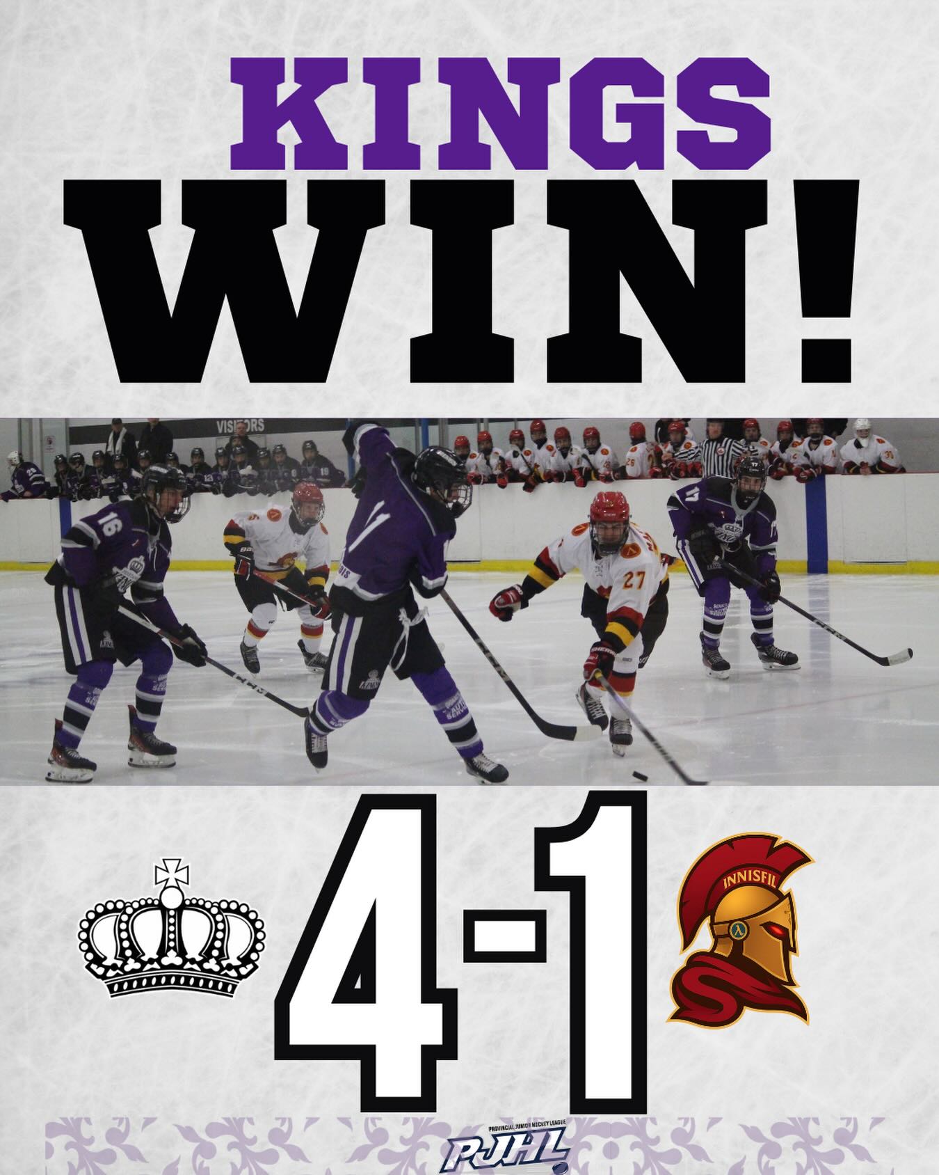 Played as a team. Won as a team.
A strong showing in Innisfil against the Innisfil Spartans 

#penetangkings #checkmate #pjhl #gamedaypurple