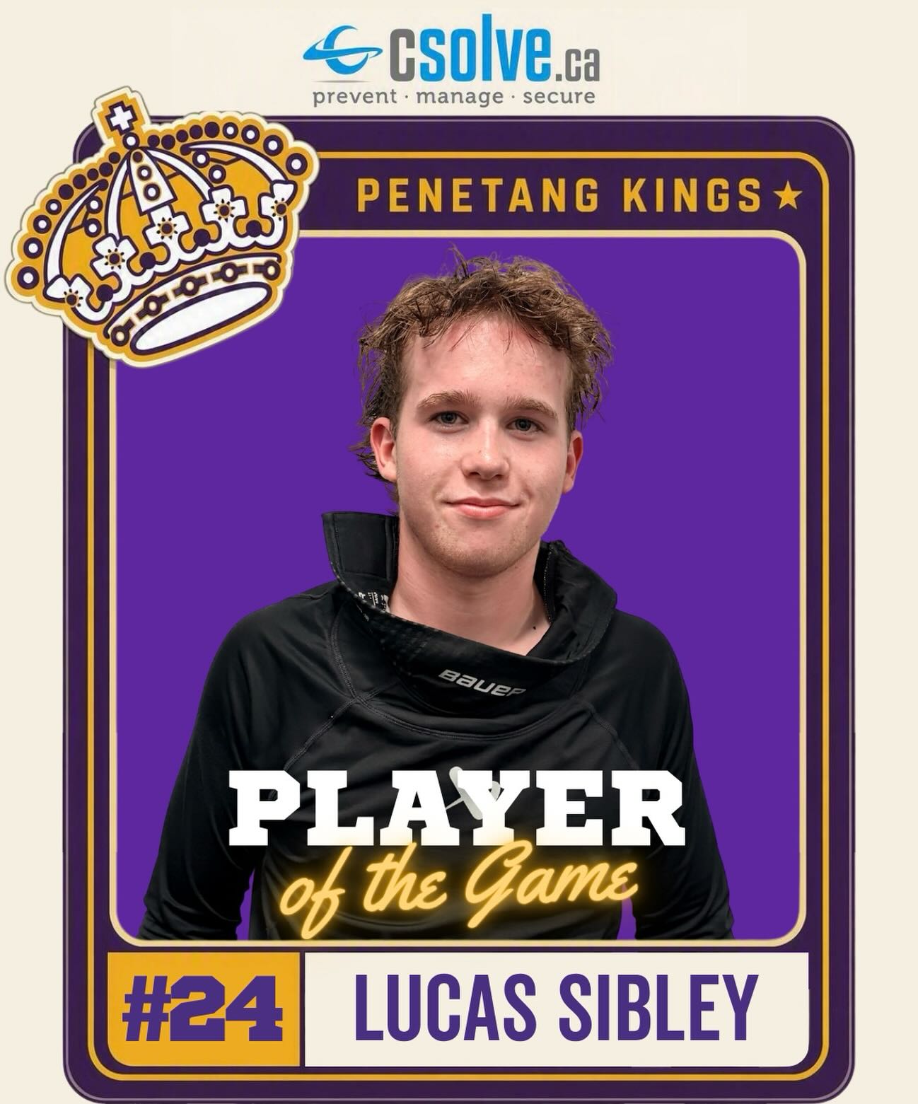 PLAYER OF THE GAME | LUCAS SIBLEY

Making his first official appearance as a Penetang King, Lucas Sibley made an immediate impact.

Sibley found the back of the net twice against the Georgina Ice, scoring two key goals that kept the Kings in the game and helped set the stage for the overtime win.

Quite the way to make your first one in purple and white count.

Congratulations, Lucas!

Kings Player of the Game is proudly sponsored by Compu-SOLVE Technologies, a local company that believes in the power of teamwork and community — two things Lucas represented on the ice last night. @compusolve 

#penetangkings #pjhl #50thseason #csolveinthecommunity #gamedaypurple