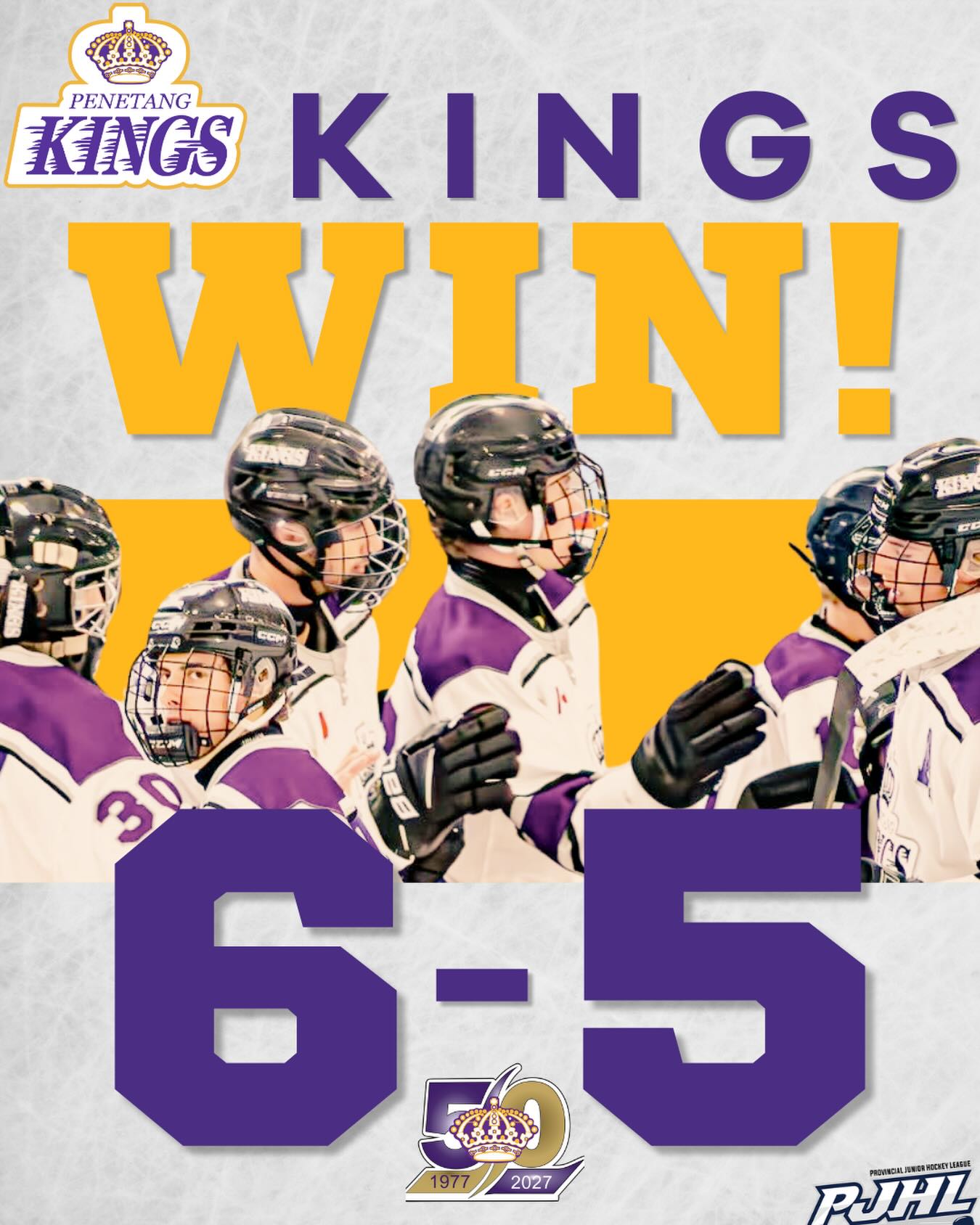 KINGS TAKE IT IN OT

One game down, and the 2026–27 Kings are already making things interesting.

The Kings came out on top over the Georgina Ice in overtime tonight in Wasaga Beach, picking up the win in their first exhibition game of the year.

First night out. First win. Plenty to build on from here.

The 50th is officially underway. Thank-you to everyone that came out to support the team!.

#penetangkings #pjhl #50thseason #gamedaypurple