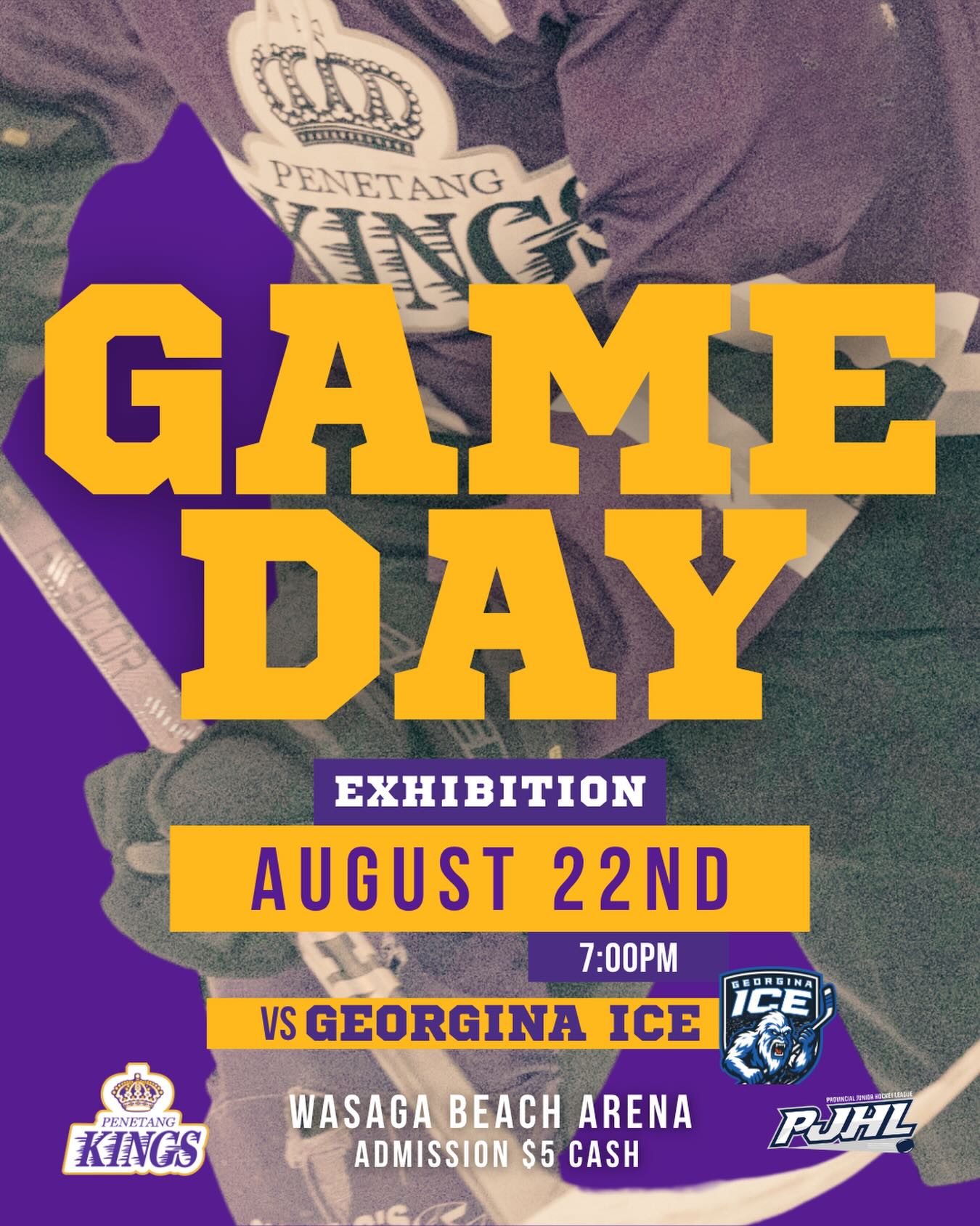 IT’S GAME DAY!

Tonight, the 2026–27 Penetang Kings hit the ice for the first time.

We’re headed to Wasaga Beach to take on the Georgina Ice and officially get our 50th season underway.

Familiar faces. New additions. One Kings team ready to write the next chapter in 50 years of Penetang hockey.

📍 Wasaga Beach Arena
🏒 Puck drops at 7:00 PM
🎟️ $5 cash admission

#penetangkings #pjhl #gamedaypurple #50thseason