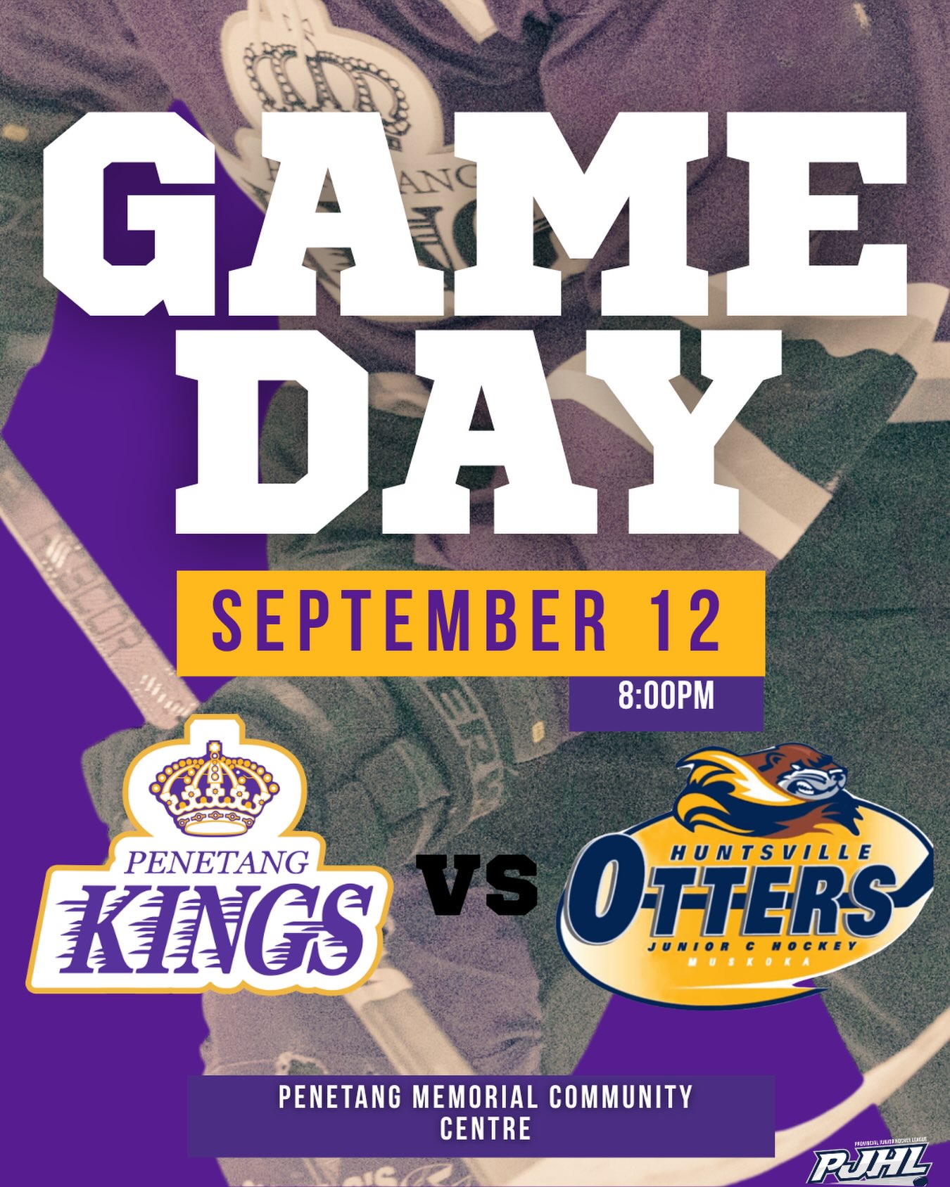 GAME DAY IN THE CASTLE.

After opening the season with a 6–1 win over the Muskoka Bears last night, the Kings are back on home ice tonight to face the Huntsville Otters.

Penetang Kings vs. Huntsville Otters
Saturday, September 12 | 8:00 PM

#penetangkings #pjhl #gamedaypurple #hometownhockey #50thseason