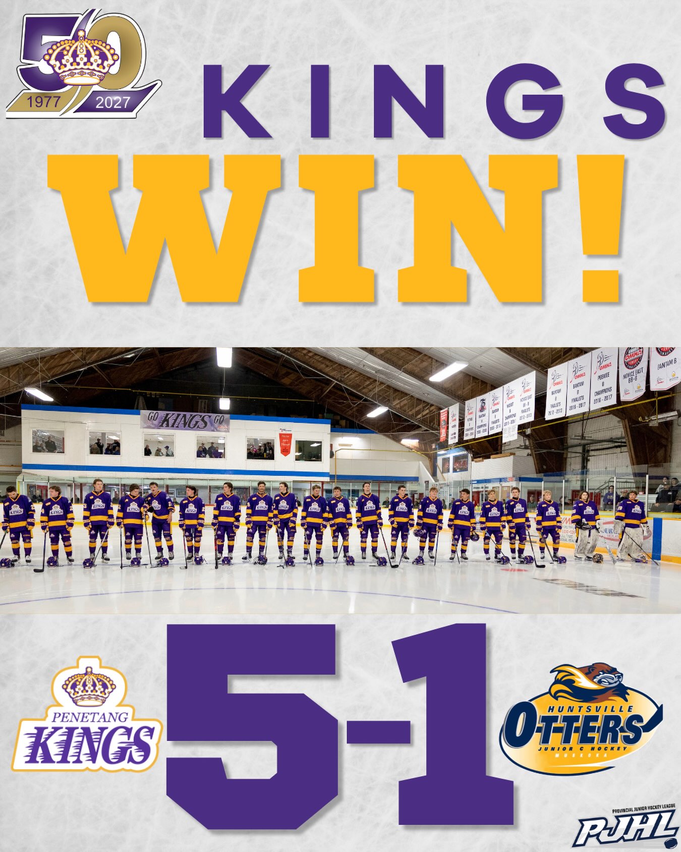 A Saturday night win in The Castle.

The Kings closed out opening weekend with a win over the Huntsville Otters, putting the finishing touch on a memorable start to our 50th season.

Two games. Two wins. And plenty more still ahead.

#penetangkings #pjhl #50thseason #gamedaypurple #hometownhockey
