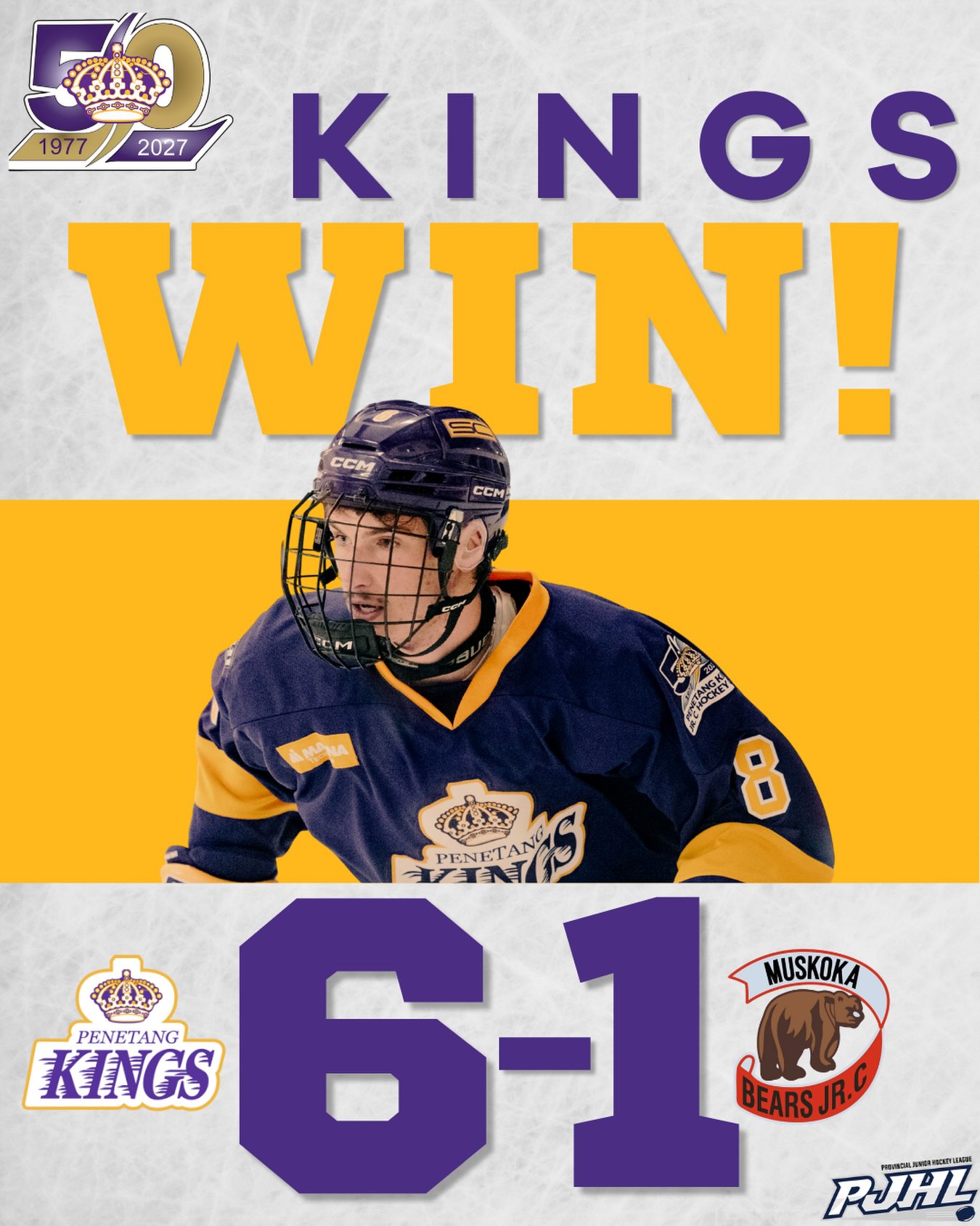 Catching up after an amazing weekend in The Castle 👑
Kings Win September 11, 2026 6-1 against the Muskoka Bears 

📸 Keith Todd

#penetangkings #pjhl #gamedaypurple #50thseason #hometownhockey