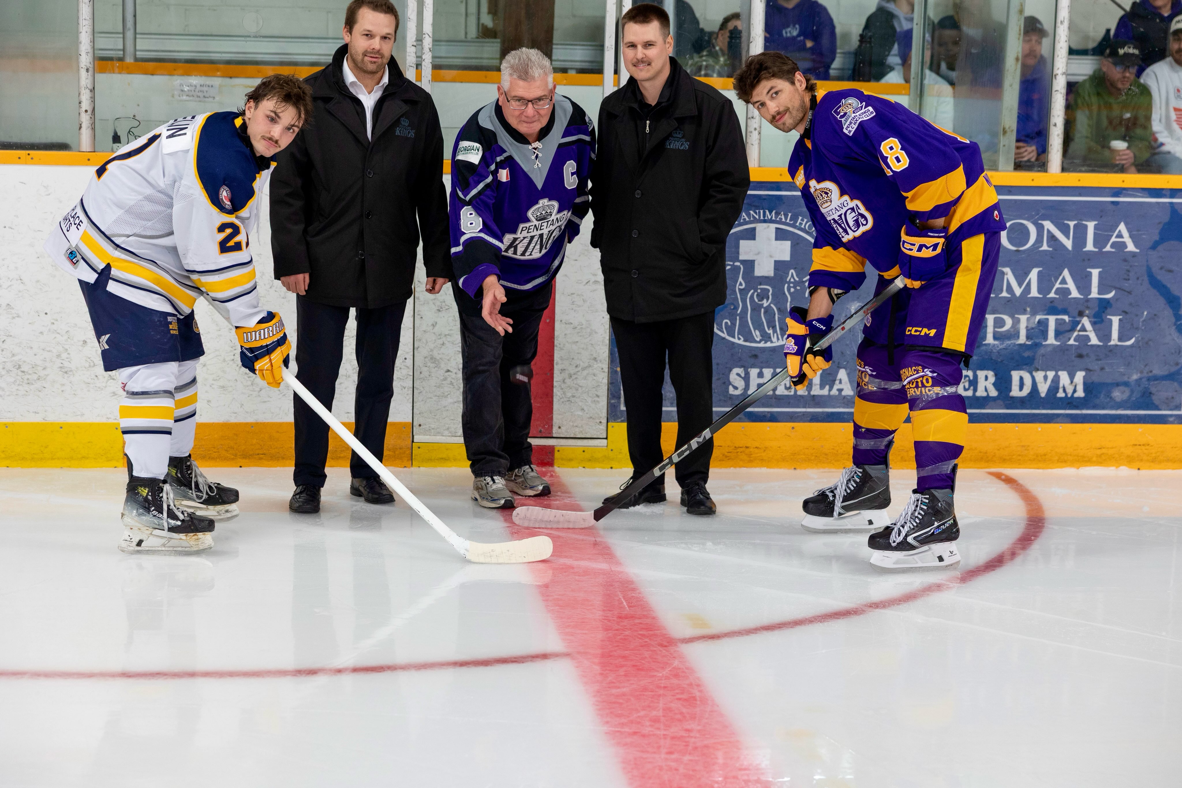 ONCE A KING.

Different eras. Different roles. The same connection to the Penetang Kings.

Frank Hall wore purple in 1982–83.
Matt Meher played from 2012–2016.
Cal Heins played in 2015–16.

Years later, all three continue to give their time to the organization they once played for — Frank as a member of the Board of Directors, and Matt and Cal now serving as Assistant Coaches.

Junior hockey is about more than the seasons you play. It’s about the people you meet, the experiences that shape you and the connection to an organization that can stay with you long after your playing days are over.

For Frank, Matt and Cal, the Penetang Kings were an important part of their own hockey journeys. Today, they continue to invest their time in the organization and in the players who are now creating their own memories here.

Taking the faceoff for the Penetang Kings was Carson Thayer, across from Aidan Hamelin of the Huntsville Otters.  September 12 2026 📸Keith Todd 

#penetangkings #pjhl #gamedaypurple #penetangkingsalumni #50thseason